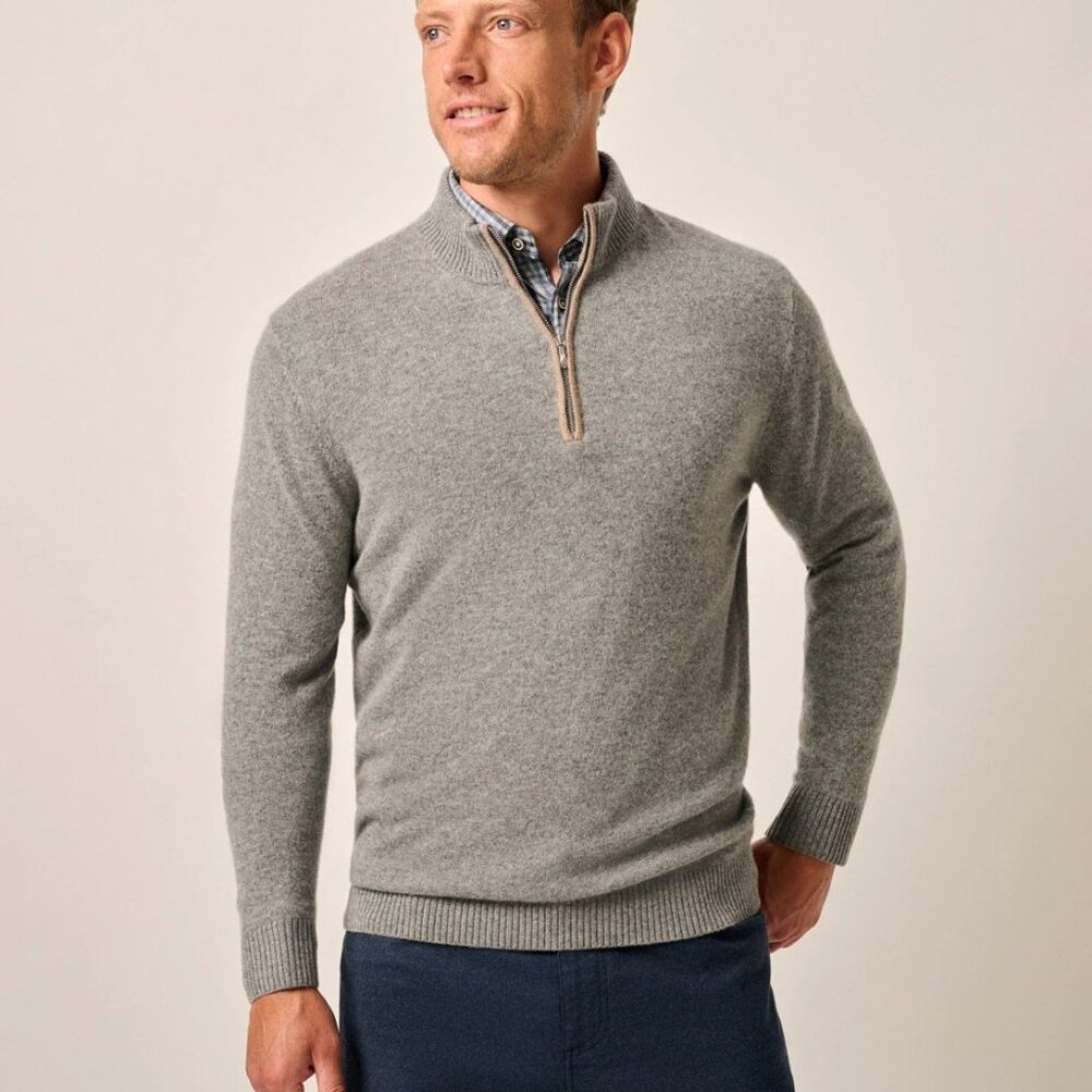 Johnnie-O  Heathered Oat Cashmere Quarter-Zip Sweater , size XL– New / Curated